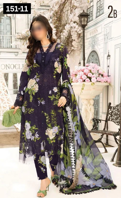 VOL 151 | DS 11 | DIGITAL PRINTED LINEN 3PC LINEN DUPATTA