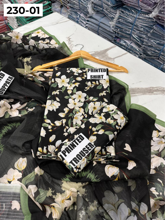 VOL 230 | DS 01 | DIGITAL PRINTED DOBBY LAWN 3PC TANA DORA LAWN DUPATTA