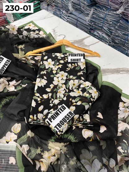 VOL 230 | DS 01 | DIGITAL PRINTED DOBBY LAWN 3PC TANA DORA LAWN DUPATTA