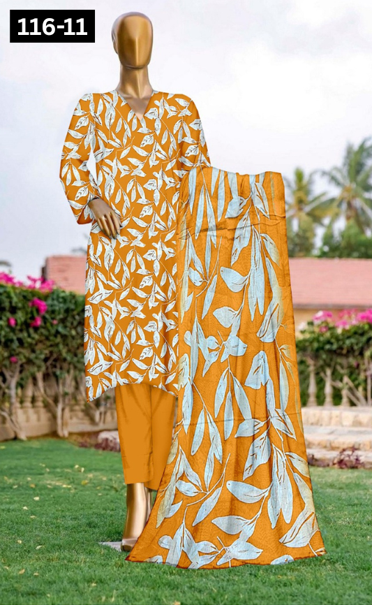 VOL 116 | DS 11 | DIGITAL PRINTED LAWN 3PC DYED TROUSER VOIL LAWN DUPATTA