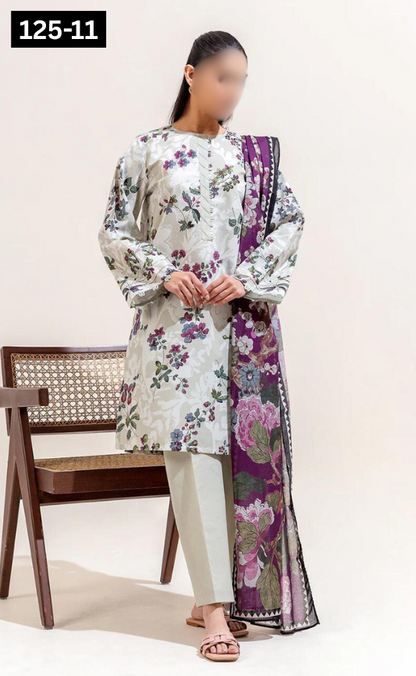 VOL 125 | DS 11 | DIGITAL PRINTED BANADORA LAWN 3PC VOIL LAWN DUPATTA