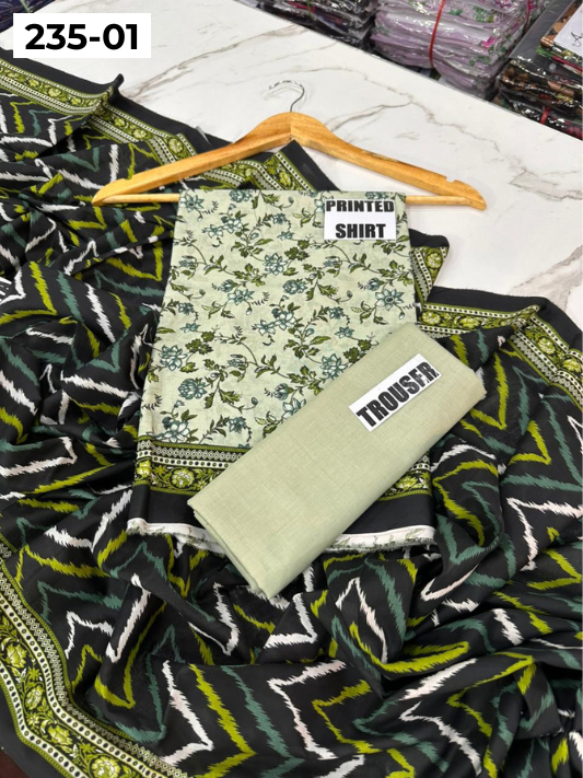 VOL 235 | DS 01 | Mirha LAWN |  DIGITAL PRINTED LAWN 3PC PRINTED LAWN SHIRT PLAIN TROUSER PRINTED LAWN DUPATTA