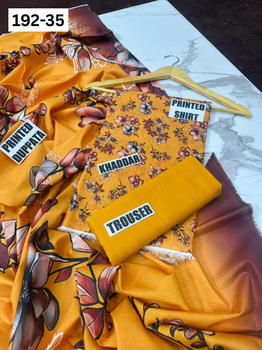 VOL 192 | DS 35 | DIGITAL PRINTED KHADDAR 3PC DYED TROUSER