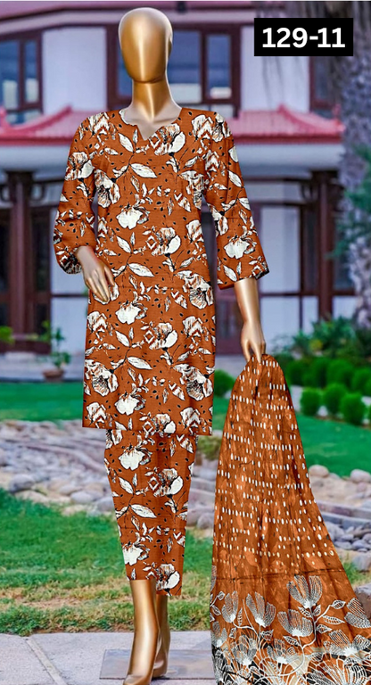 VOL 129 | DS 11 | DIGITAL PRINTED BANADORA LAWN 3PC VOIL LAWN DUPATTA