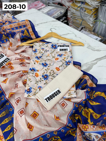 VOL 208 | DS 10 | DIGITAL PRINTED BANADORA LAWN SHIRT PLAIN TROUSER BANA DORA LAWN DUPATTA