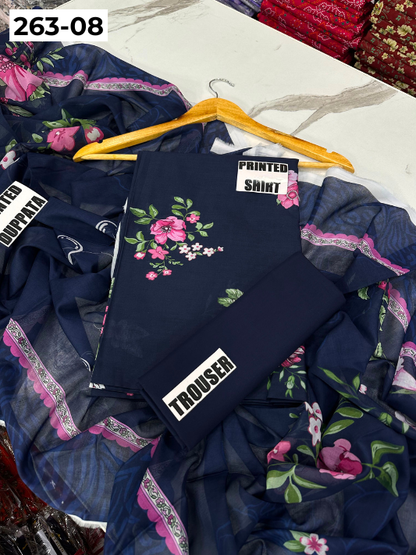 VOL 263 | DS 08 | RIWAYAT By SHANAYA | DIGITAL PRINTED 3PC LAWN SHIRT, DYED TROUSER, PRINTED VOIL DUPATTA