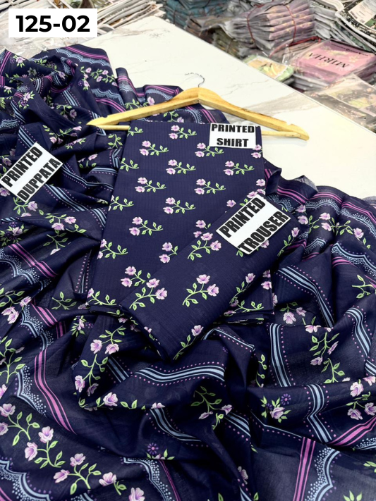 VOL 125 | DS 02 | DIGITAL PRINTED BANADORA LAWN 3PC VOIL LAWN DUPATTA