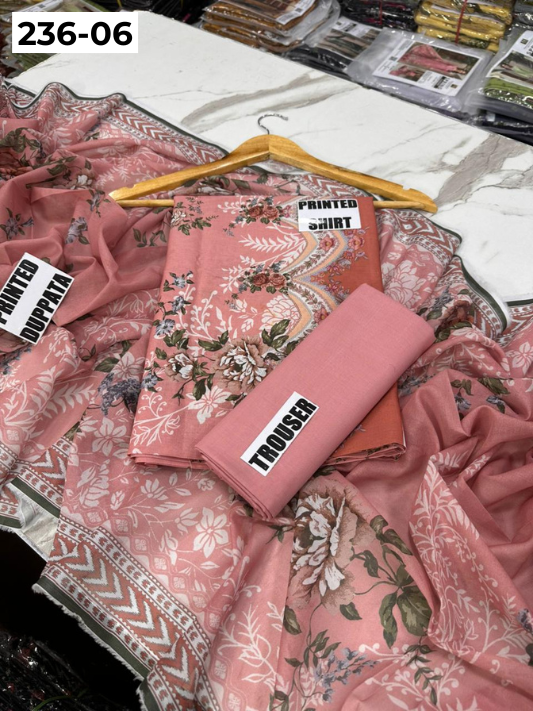 VOL 236 | DS 06  | MAUSUMMERY LAWN | DIGITAL PRINTED 3PC LAWN SHIRT PLAIN TROUSER PRINTED VOIL DUPATTA