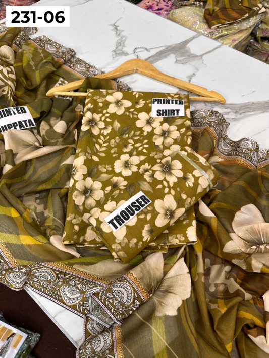 VOL 231 | DS 06 | Baroque LAWN |  DIGITAL PRINTED LAWN THREE PIECES BANADORA LAWN SHIRT VOIL LAWN DUPATTA