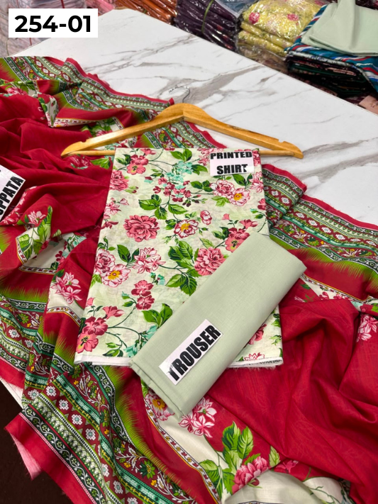 VOL 254 | DS 01 | Mirha LAWN | DIGITAL PRINTED LAWN 3PC PRINTED LAWN SHIRT PLAIN TROUSER PRINTED LAWN DUPATTA