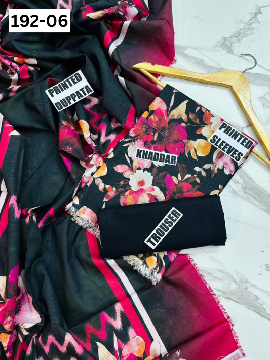 VOL 192 | DS 06 | DIGITAL PRINTED KHADDAR 3PC DYED TROUSER