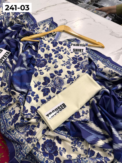 VOL 241 | DS 03 | Mirha LAWN |  DIGITAL PRINTED LAWN 3PC PRINTED LAWN SHIRT PLAIN TROUSER PRINTED LAWN DUPATTA