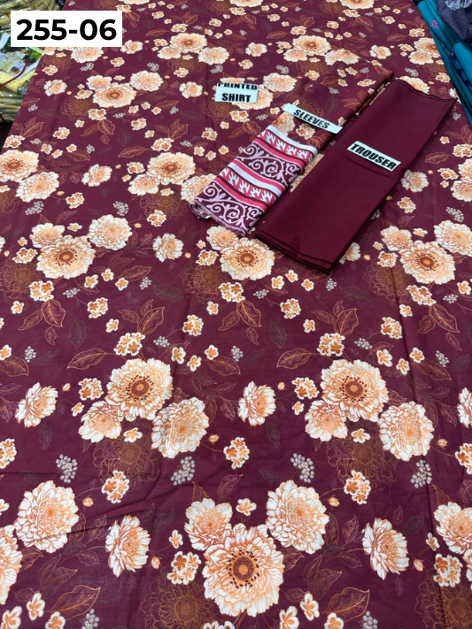 VOL 255 | DS 06 | PRINTED HIT CODES LAWN 2PC | DIGITAL PRINTED LAWN SHIRT PLAIN COTTON TROUSER