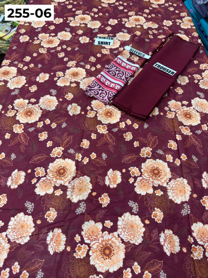 VOL 255 | DS 06 | PRINTED HIT CODES LAWN 2PC | DIGITAL PRINTED LAWN SHIRT PLAIN COTTON TROUSER
