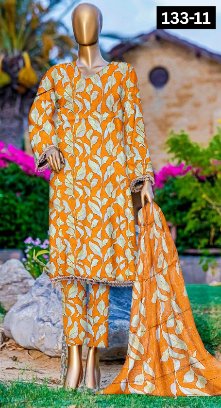 VOL 133 | DS 11 | DIGITAL PRINTED BANADORA LAWN 3PC BAMBER CHIFFON DUPATTA