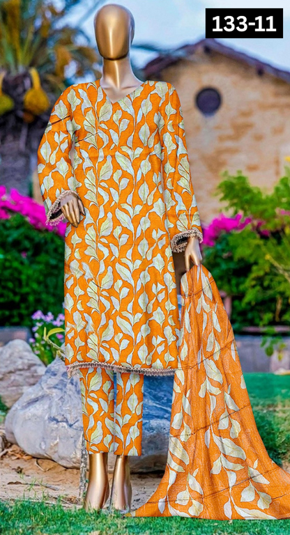 VOL 133 | DS 11 | DIGITAL PRINTED BANADORA LAWN 3PC BAMBER CHIFFON DUPATTA