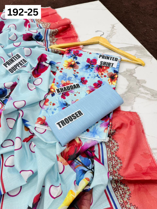 VOL 192 | DS 25 | DIGITAL PRINTED KHADDAR 3PC DYED TROUSER