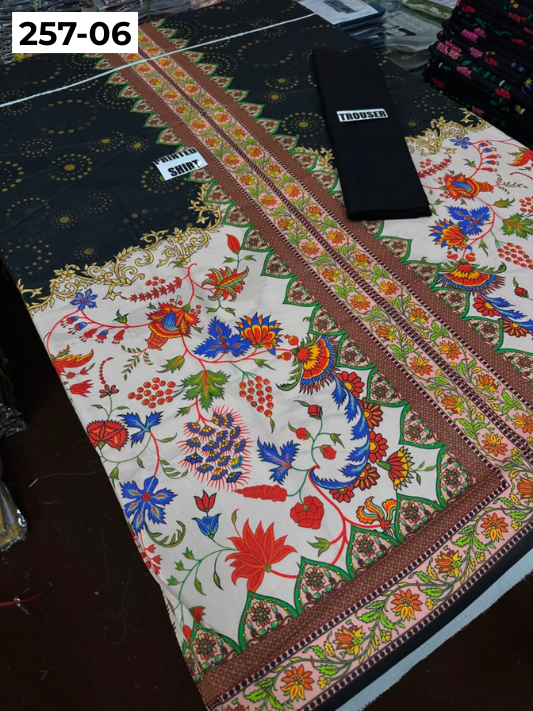 VOL 257 | DS 06 | PRINTED HIT CODES LAWN 2PC | DIGITAL PRINTED LAWN SHIRT, PLAIN COTTON TROUSER