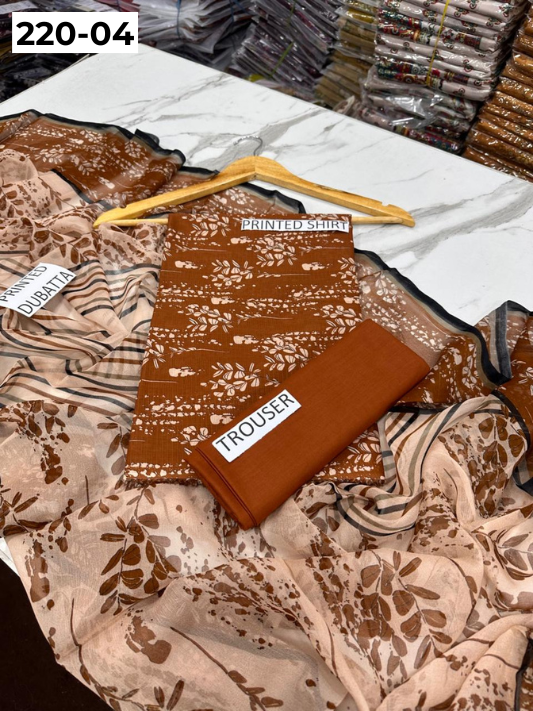 VOL 220 | DS 04 | BAROQUE LAWN 3PC | DIGITAL PRINTED BANADORA LAWN SHIRT PLAIN TROUSER BAMBER CHIFFON DUPATTA