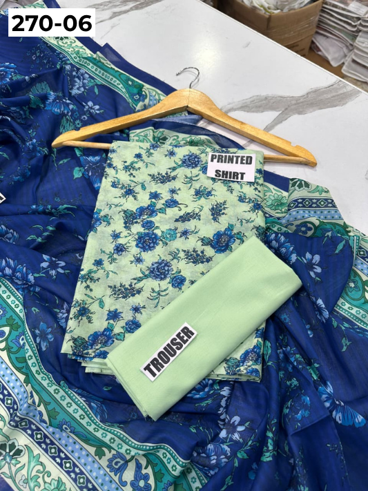 VOL 270 | DS 06 | Mirha LAWN |  DIGITAL PRINTED LAWN 3PC PRINTED LAWN SHIRT PLAIN TROUSER PRINTED LAWN DUPATTA
