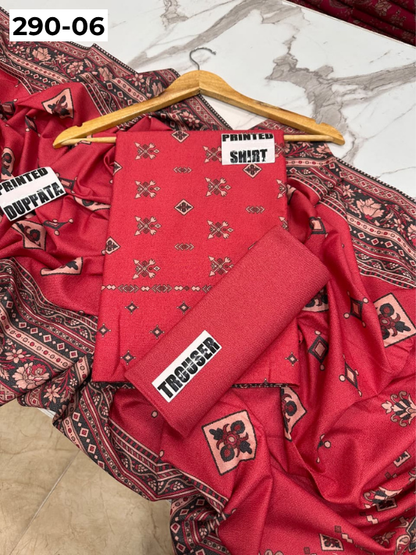 VOL 290 | DS 06 | PREMIUM DHANAK WINTER COLLECTON - DIGITAL PRINTED 3 PIECE SUIT | Printed Shirt with Neck Design | Plain Dyed Matching Trouser | Printed Dupatta