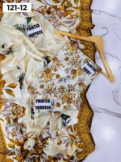VOL 121 | DS 12 | DIGITAL PRINTED BANADORA LAWN 3PC VOIL LAWN DUPATTA
