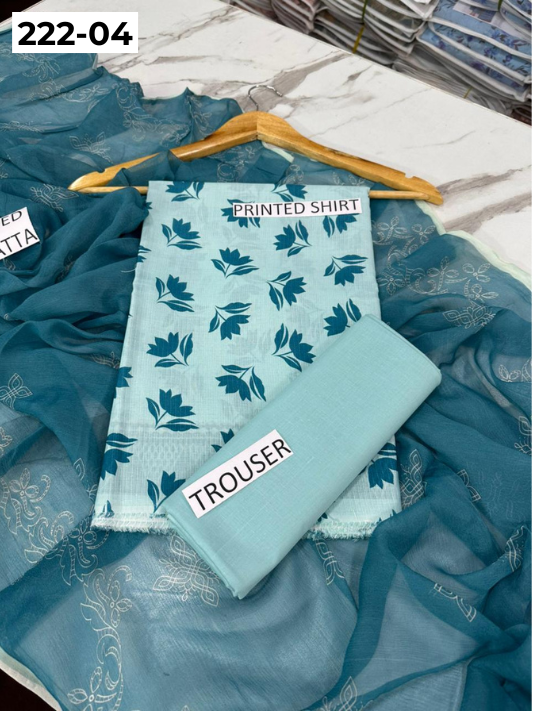 VOL 222 | DS 04 | BEECHTREE LAWN | DIGITAL PRINTED BANADORA LAWN SHIRT PLAIN TROUSER BAMBER CHIFFON DUPATTA