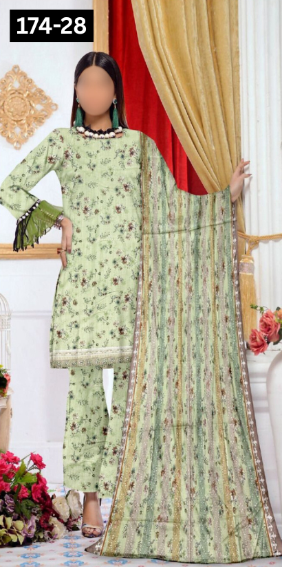 VOL 174 | DS 28 | DIGITAL PRINTED BANA DORA DHANAK 3PC DHANAK BANA DORA DUPATTA