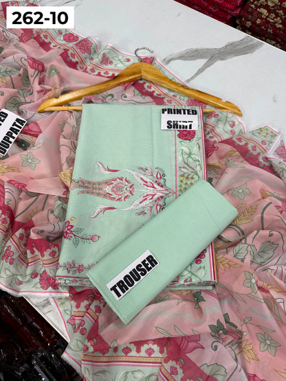VOL 262 | DS 10 | MINHA By SHANAYA | DIGITAL PRINTED 3PC LAWN SHIRT, DYED TROUSER, PRINTED VOIL DUPATTA