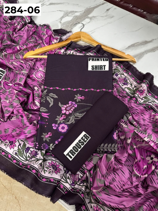 VOL 284 | 06 | SARAH BY SHANAYA | DIGITAL PRINTED 3PC CORDUROY KHADDAR SUIT | PRINTED SHIRT, TROUSER & DUPATTA