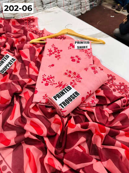 VOL 202 | DS 06 | DIGITAL PRINTED BANADORA LAWN 3PC VOIL LAWN DUPATTA