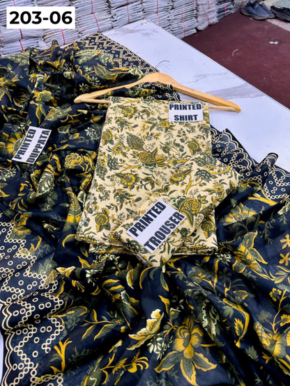 VOL 203 | DS 06 | DIGITAL PRINTED BANADORA LAWN 3PC VOIL LAWN DUPATTA