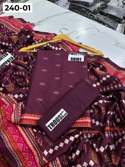 VOL 240 | DS 01 | Mirha LAWN |  DIGITAL PRINTED LAWN 3PC PRINTED LAWN SHIRT PLAIN TROUSER PRINTED LAWN DUPATTA