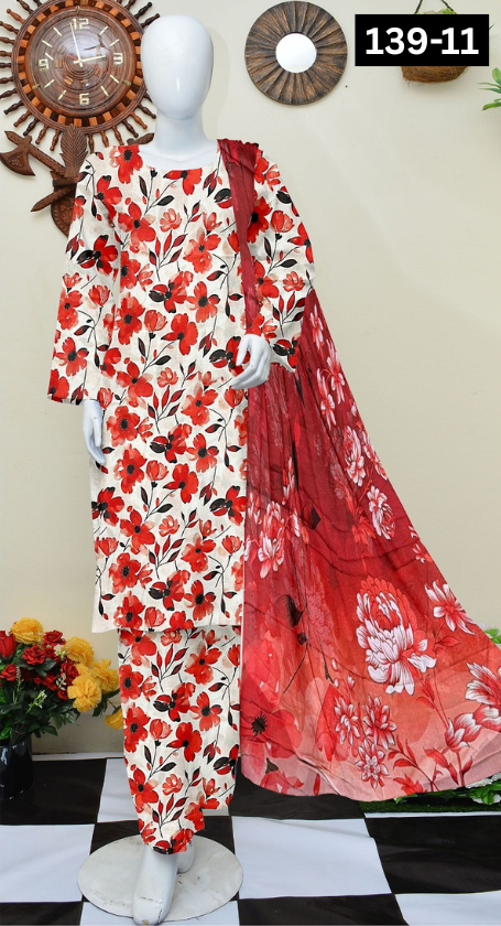 VOL 139 | DS 11 | DIGITAL PRINTED LAWN 3PC BAMBER CHIFFON DUPATTA