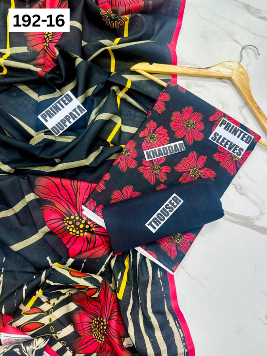 VOL 192 | DS 16 | DIGITAL PRINTED KHADDAR 3PC DYED TROUSER