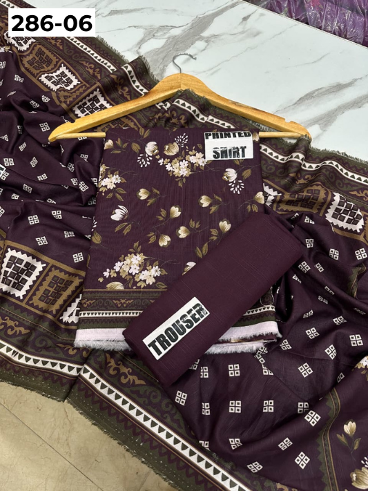 VOL 286 | 06 | BINSAEED | DIGITAL PRINTED 3PC KHADDAR SUIT | PRINTED SHIRT, TROUSER & DUPATTA