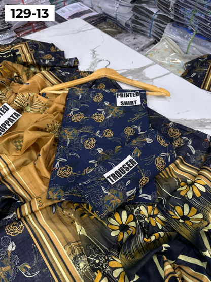 VOL 129 | DS 13 | DIGITAL PRINTED BANADORA LAWN 3PC VOIL LAWN DUPATTA