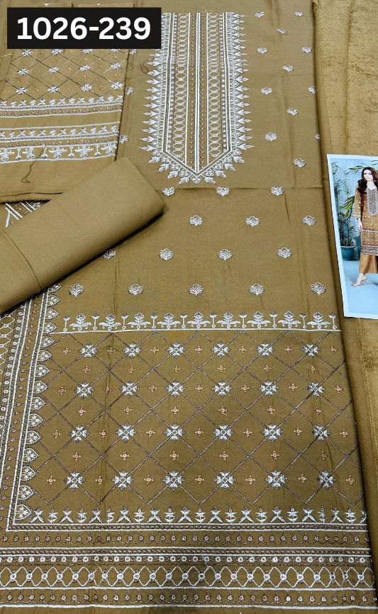 VOL 1026 | DS 239 | DHANAK DYED  EMBROIDERED 3PC DHANAK VELVET SHAWL