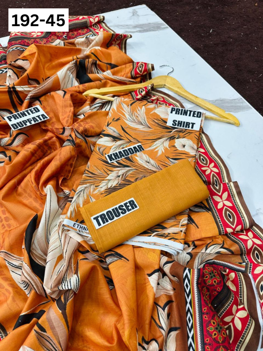 VOL 192 | DS 45 | DIGITAL PRINTED KHADDAR 3PC DYED TROUSER