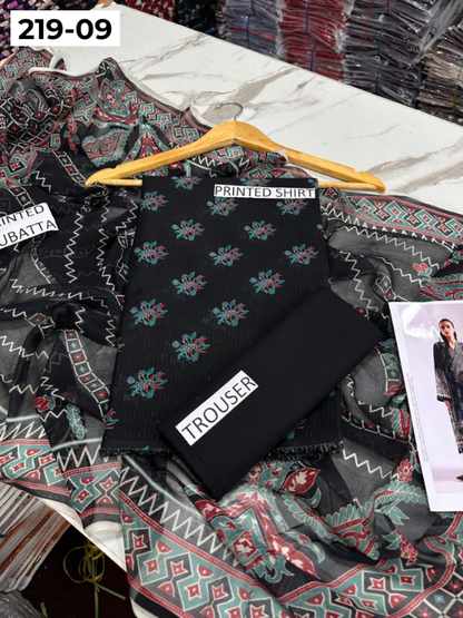 VOL 219 | DS 09 | ETHNC LAWN 3PC | DIGITAL PRINTED BANADORA LAWN SHIRT PLAIN TROUSER BAMBER CHIFFON DUPATTA