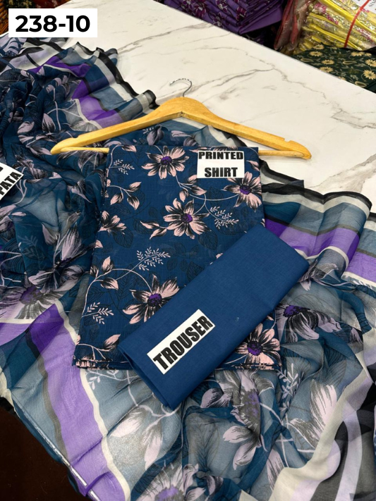 VOL 238  | DS 10 | BEECHTREE LAWN 3PC | DIGITAL PRINTED BANADORA LAWN SHIRT, PLAIN TROUSER, BAMBER CHIFFON DUPATTA