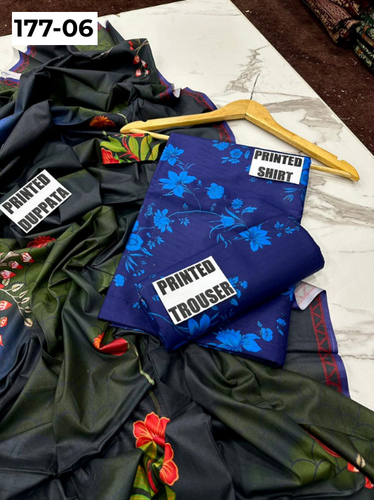 VOL 177 | DS 06 | DIGITAL PRINTED LINEN 3PC LINEN DUPATTA