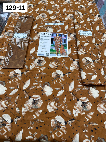 VOL 129 | DS 11 | DIGITAL PRINTED BANADORA LAWN 3PC VOIL LAWN DUPATTA