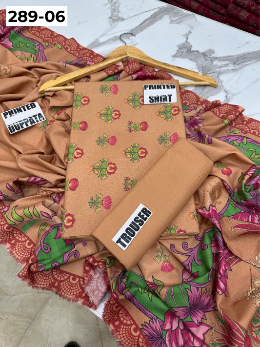 VOL 289 | DS 06 | PREMIUM DHANAK WINTER COLLECTON - DIGITAL PRINTED 3 PIECE SUIT | Printed Allover Shirt | Plain Dyed Matching Trouser | Printed Dupatta