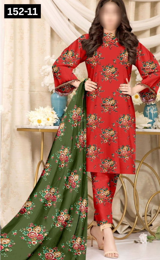 VOL 152 | DS 11 | DIGITAL PRINTED LINEN 3PC LINEN DUPATTA