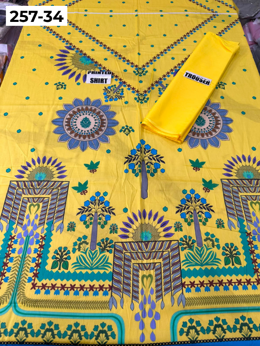 VOL 257 | DS 34 | PRINTED HIT CODES LAWN 2PC | DIGITAL PRINTED LAWN SHIRT, PLAIN COTTON TROUSER