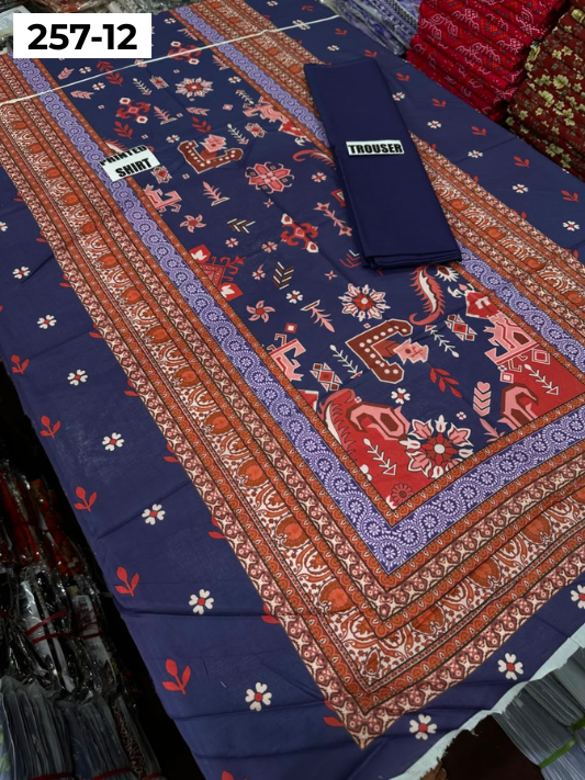 VOL 257 | DS 12 | PRINTED HIT CODES LAWN 2PC | DIGITAL PRINTED LAWN SHIRT, PLAIN COTTON TROUSER