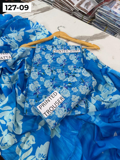 VOL 127 | DS 09 | DIGITAL PRINTED BANADORA LAWN 3PC VOIL LAWN DUPATTA