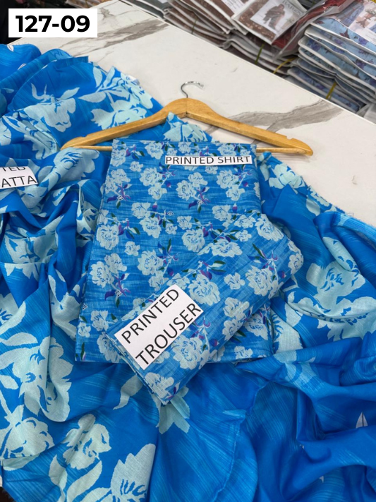 VOL 127 | DS 09 | DIGITAL PRINTED BANADORA LAWN 3PC VOIL LAWN DUPATTA