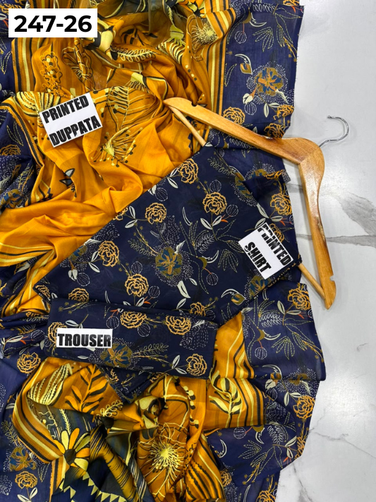 VOL 247 | DS 26 | DIGITAL PRINTED LAWN THREE PIECES VOIL LAWN DUPATTA